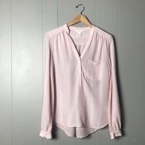 H&M BABY PINK HALF BUTTON POPOVER TUNIC BLOUSE LONG SLEEVE WOMENS SIZE 4
